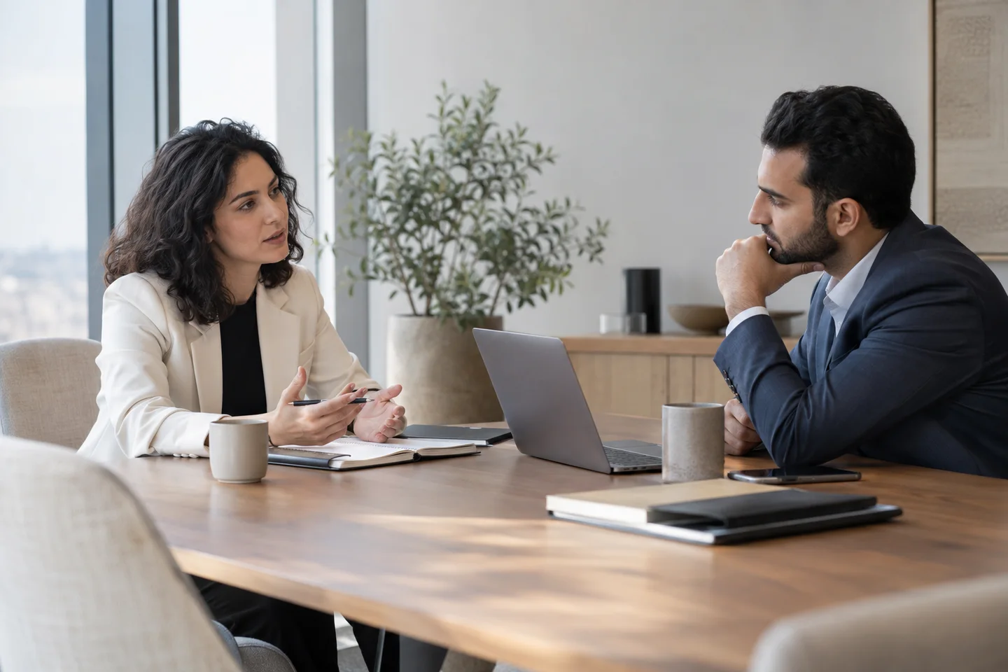 Illustrative consultant discussing an engagement with a client