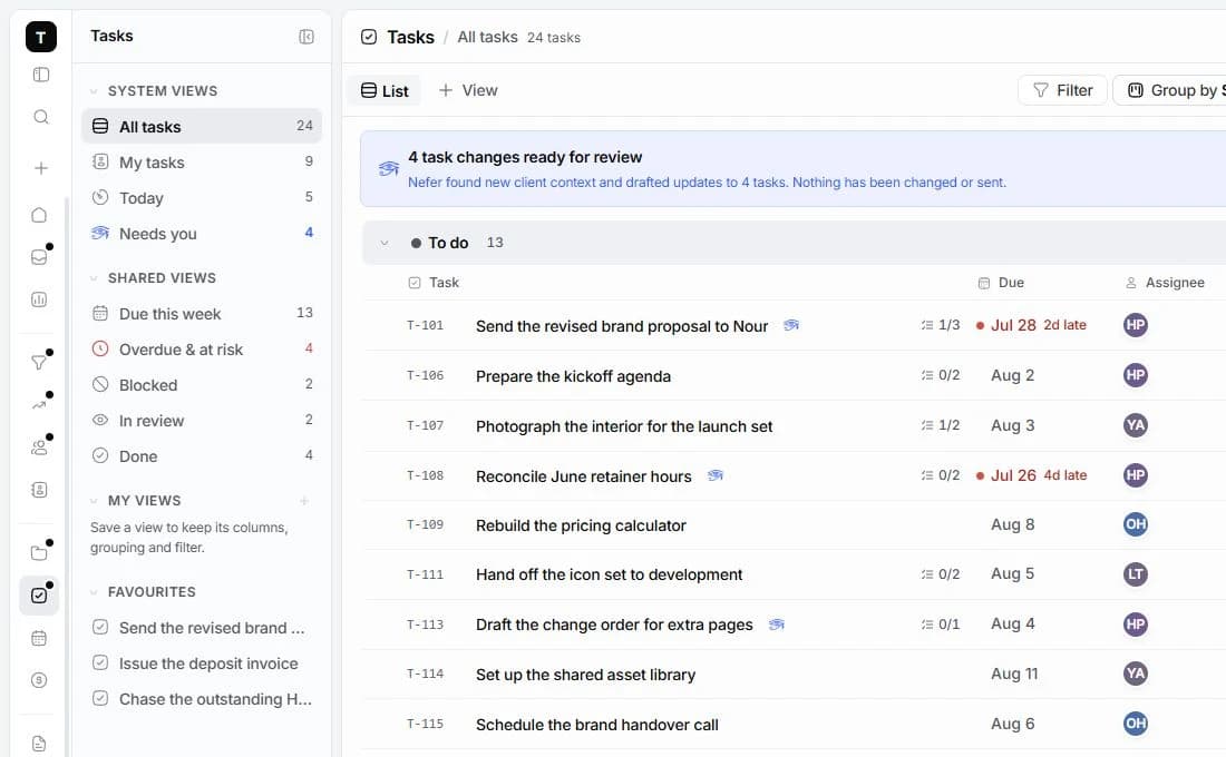 Current Tamaam Tasks preview with fictional workspace data