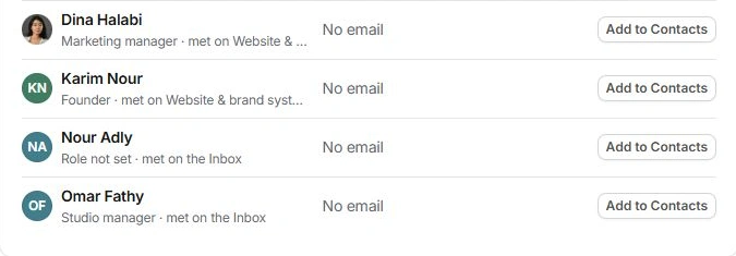 People missing from Contacts with roles, discovery context and Add to Contacts actions