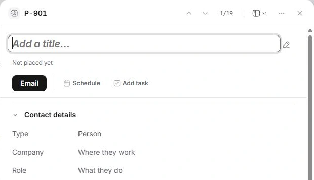 New contact record with name, type, company and role controls