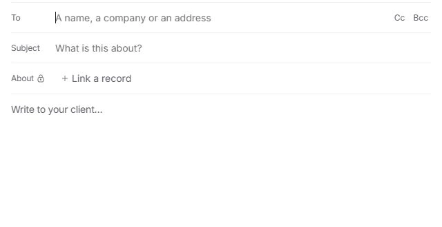 New message composer with empty recipient, subject, related record and message fields