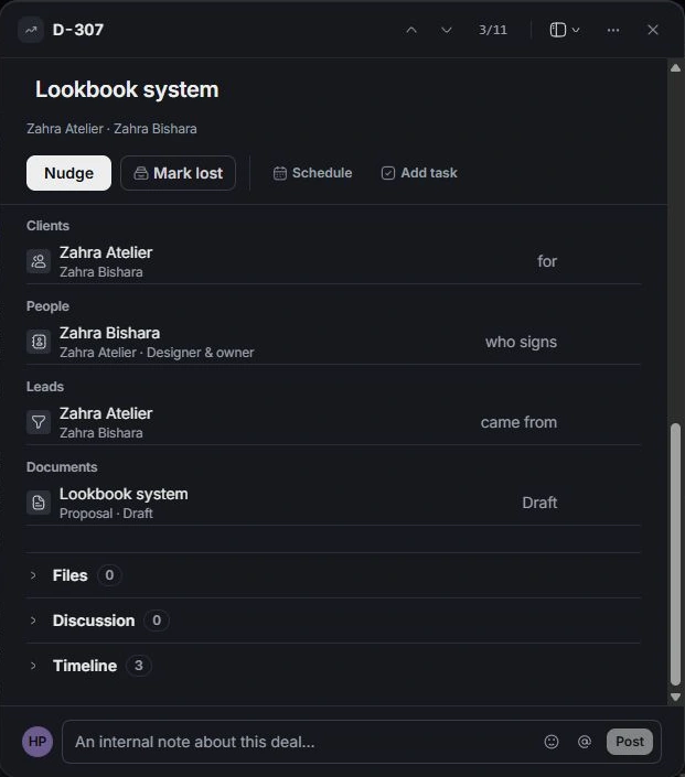 Deal scope lines, total reconciliation and linked commercial records